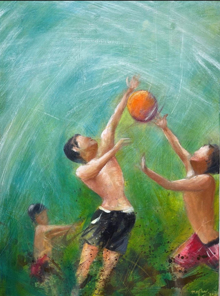 nature, monsoon, Monsoon play, Acrylic and ink on canvas, SGD 450, painting, Megha Nema
